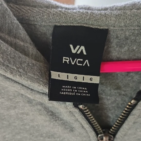 RVCA Gray Zip-Up Sweater with Ribbed Cuffs - Picture 2 of 4